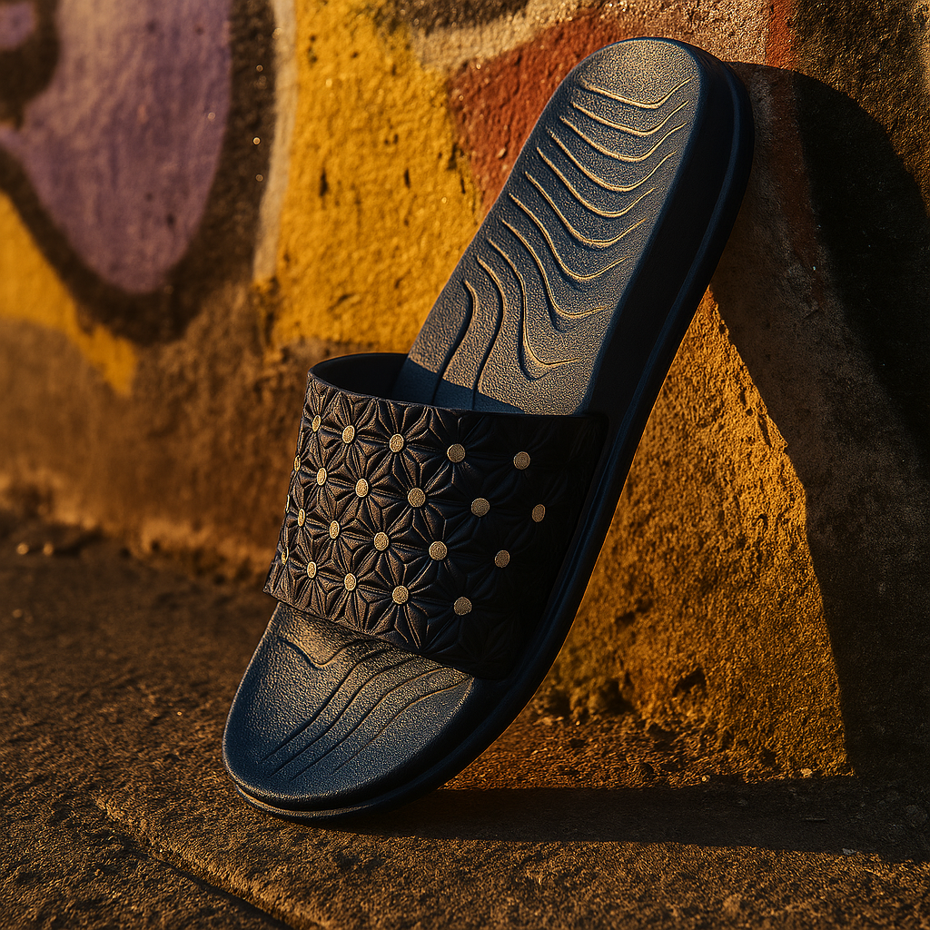 ARTICLE:E-1-GIRL SLIPPER-Texla CoverUp – Bold Comfort Studded Slippers (Midnight Blue)