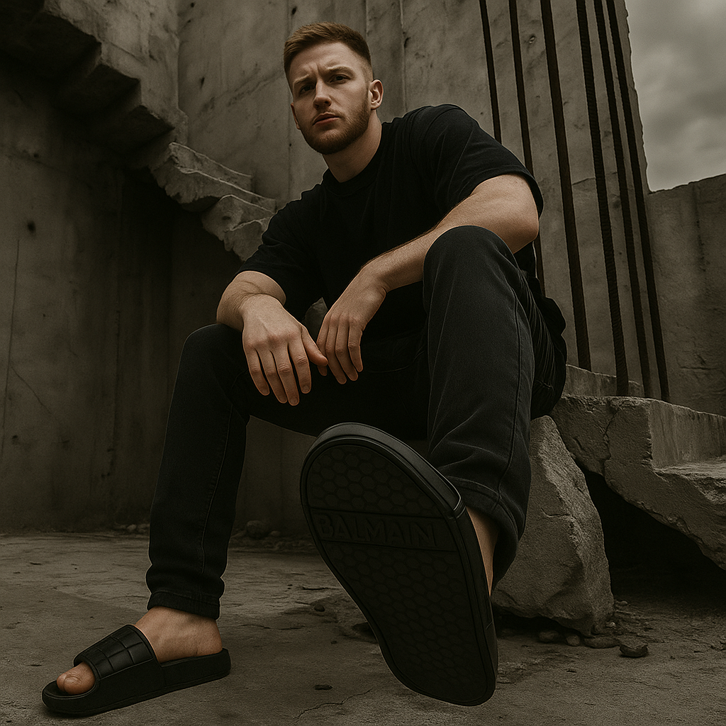ARTICLE:M-1-BALMAIN Signature Slide – Black Monogram Comfort-coverupfootwear