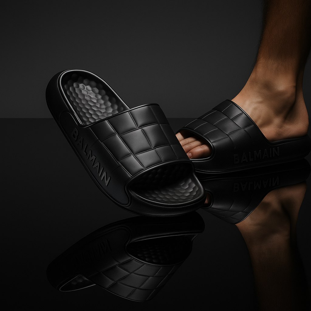 ARTICLE:M-1-BALMAIN Signature Slide – Black Monogram Comfort-coverupfootwear
