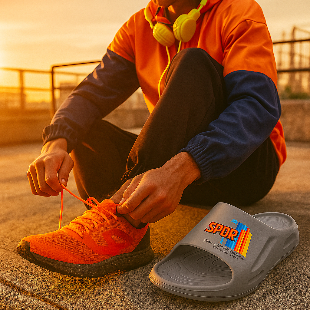 ARTICLE:K-1-SPORT Grey Tech Slide Slipper – Ultra Comfort Edition – Coverupfootwear